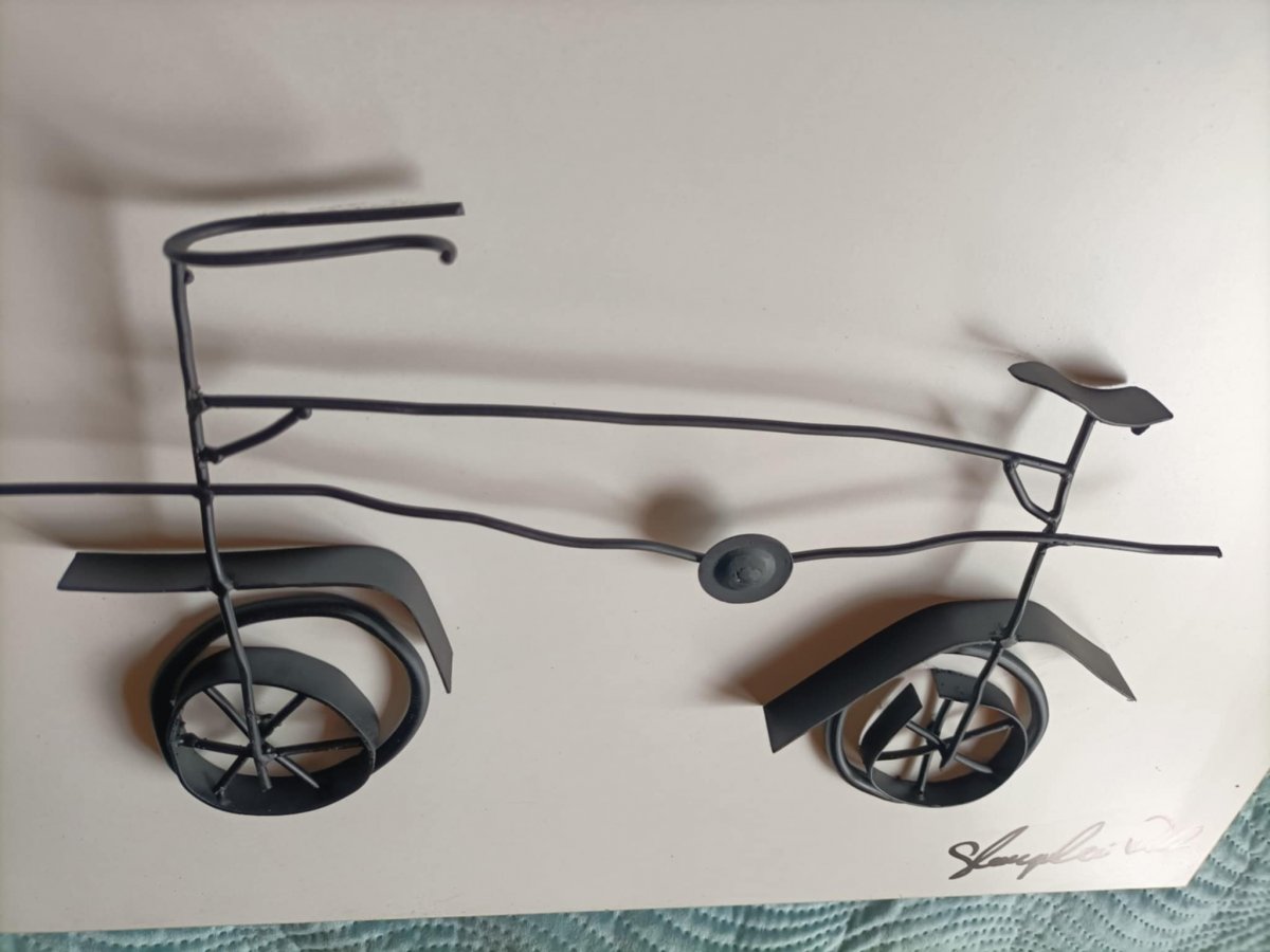 Rower rowerek na płycie 40x50 płaskorzeźba rzeźba loft